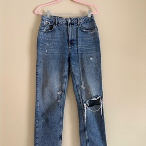 Free People Distressed Straight Leg Jeans - Blue